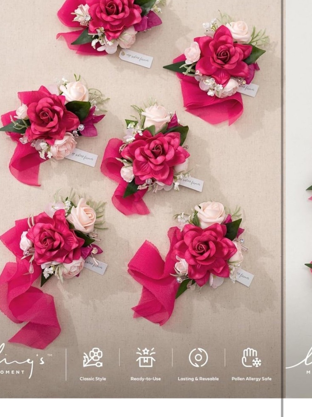 Hot Pink Floral Corsage & Boutonniere sets with Pale Pink Accents